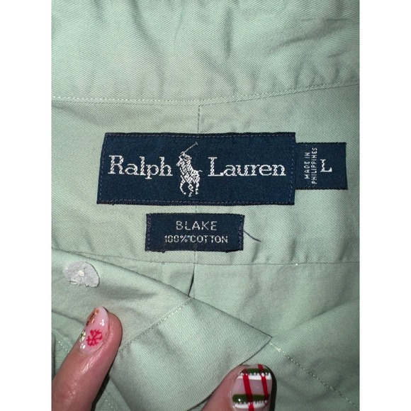Ralph Lauren Mens Blake Classic Fit Button Down Shirt Light Green Size L - Picture 7 of 8